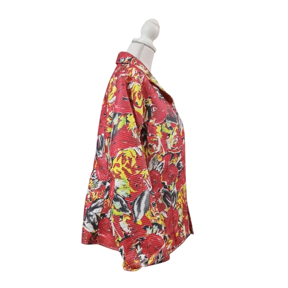 SARA ISABELLA OPEN FRONT FLORAL JACKET XL VGC RED; BLK. YELLOW AND WHITE - Picture 5 of 10